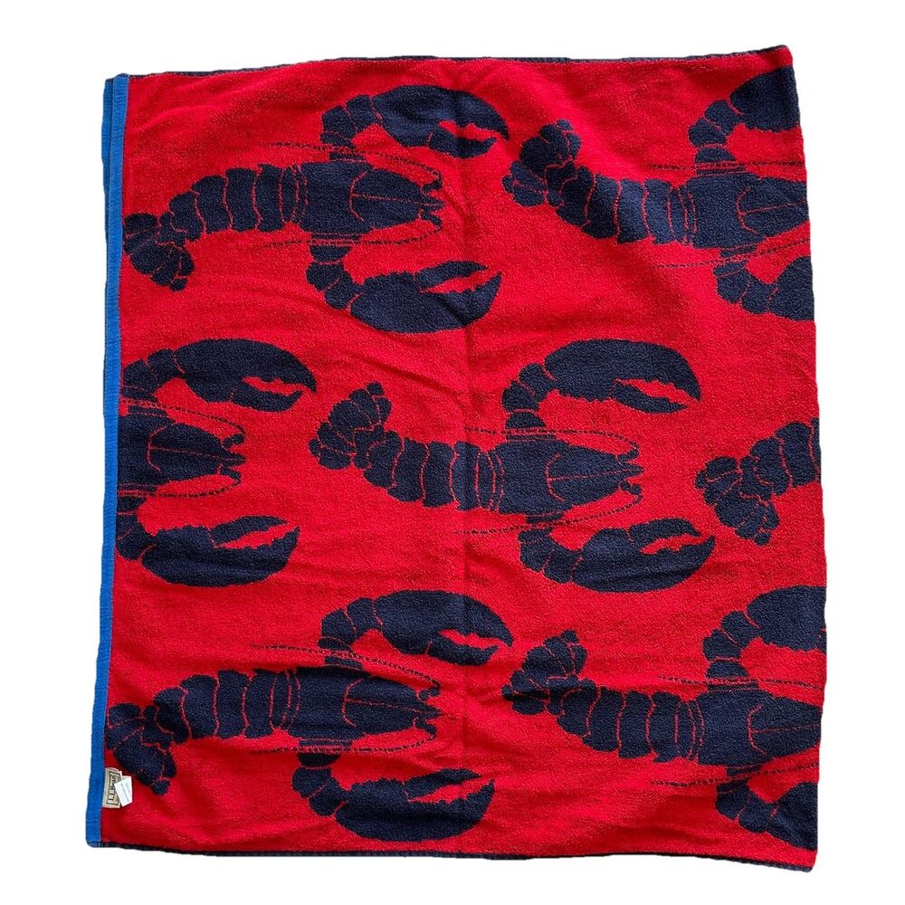 LL Bean Seaside Beach Towel Bath Pool Towel 35x68 Lobster Blue/Red Ocean Large - Picture 4 of 11
